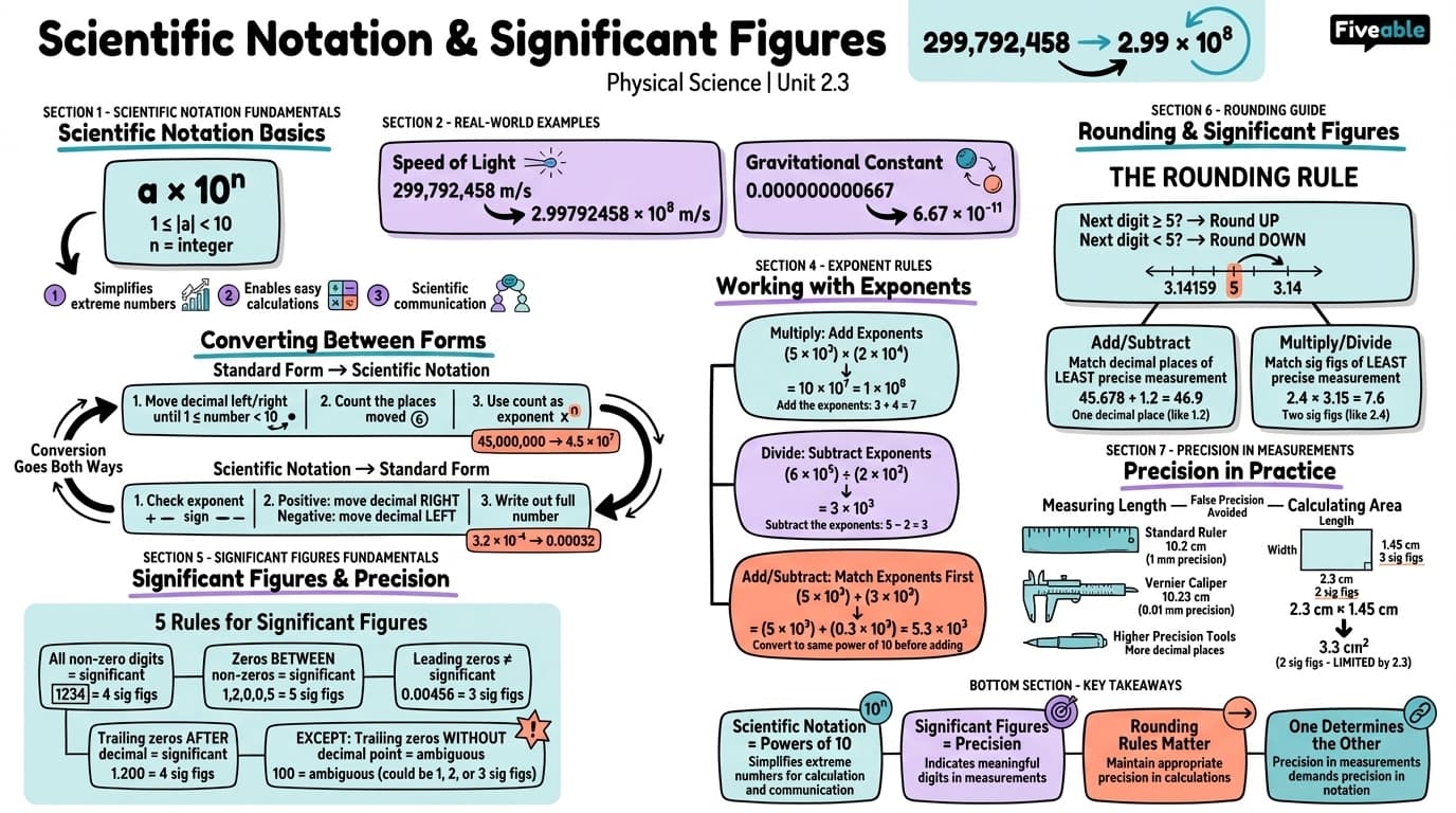 2.3 Scientific Notation and Significant Figures - Physical Science - Unit 2 visual cheatsheet