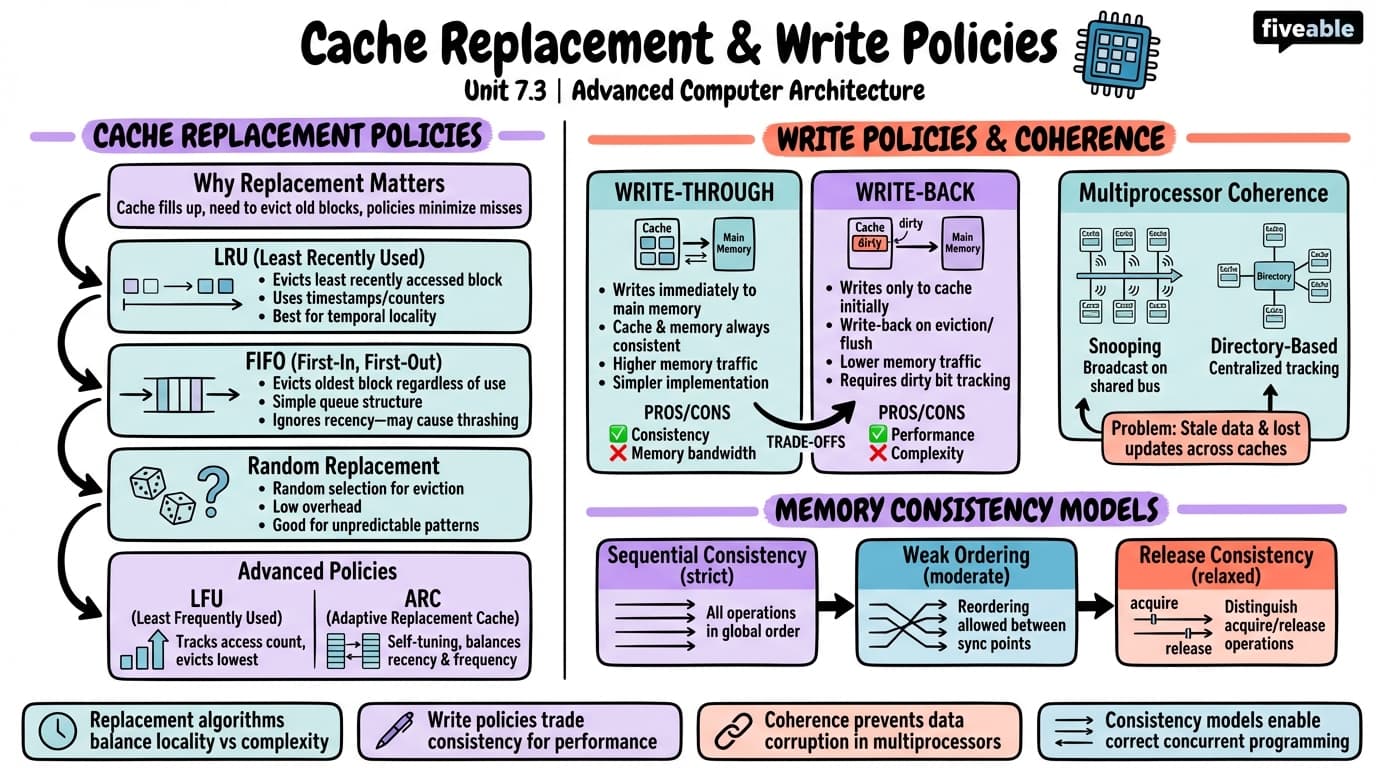 7.3 Cache Replacement and Write Policies - Advanced Computer Architecture - Unit 7 visual cheatsheet