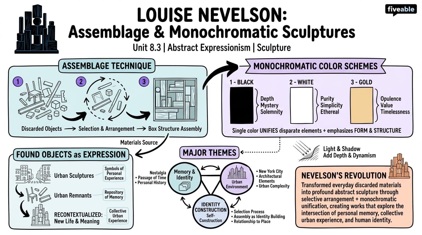 8.3 Louise Nevelson: Assemblage and Monochromatic Sculptures - Abstract Expressionism - Unit 8 visual cheatsheet