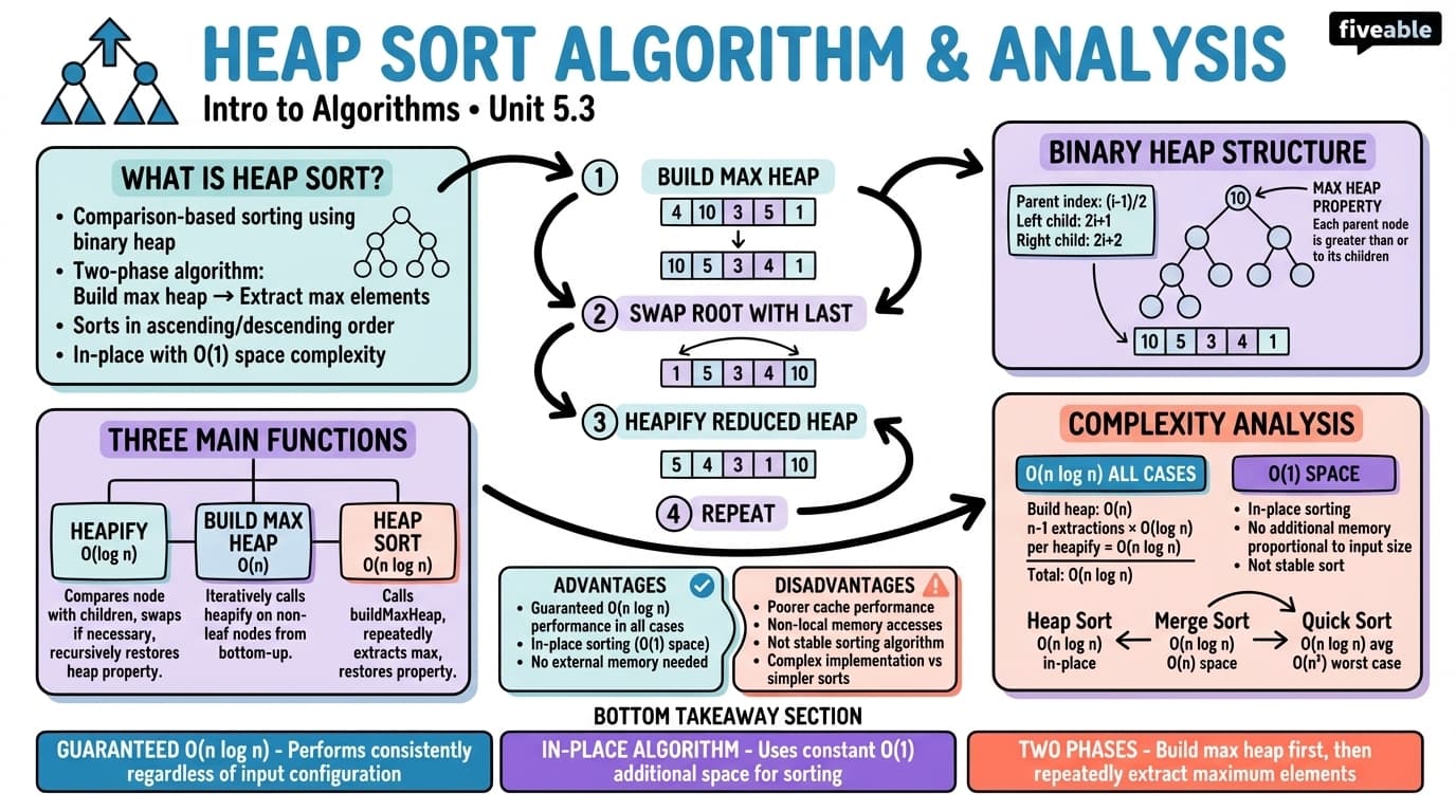 5.3 Heap Sort algorithm and analysis - Intro to Algorithms - Unit 5 visual cheatsheet