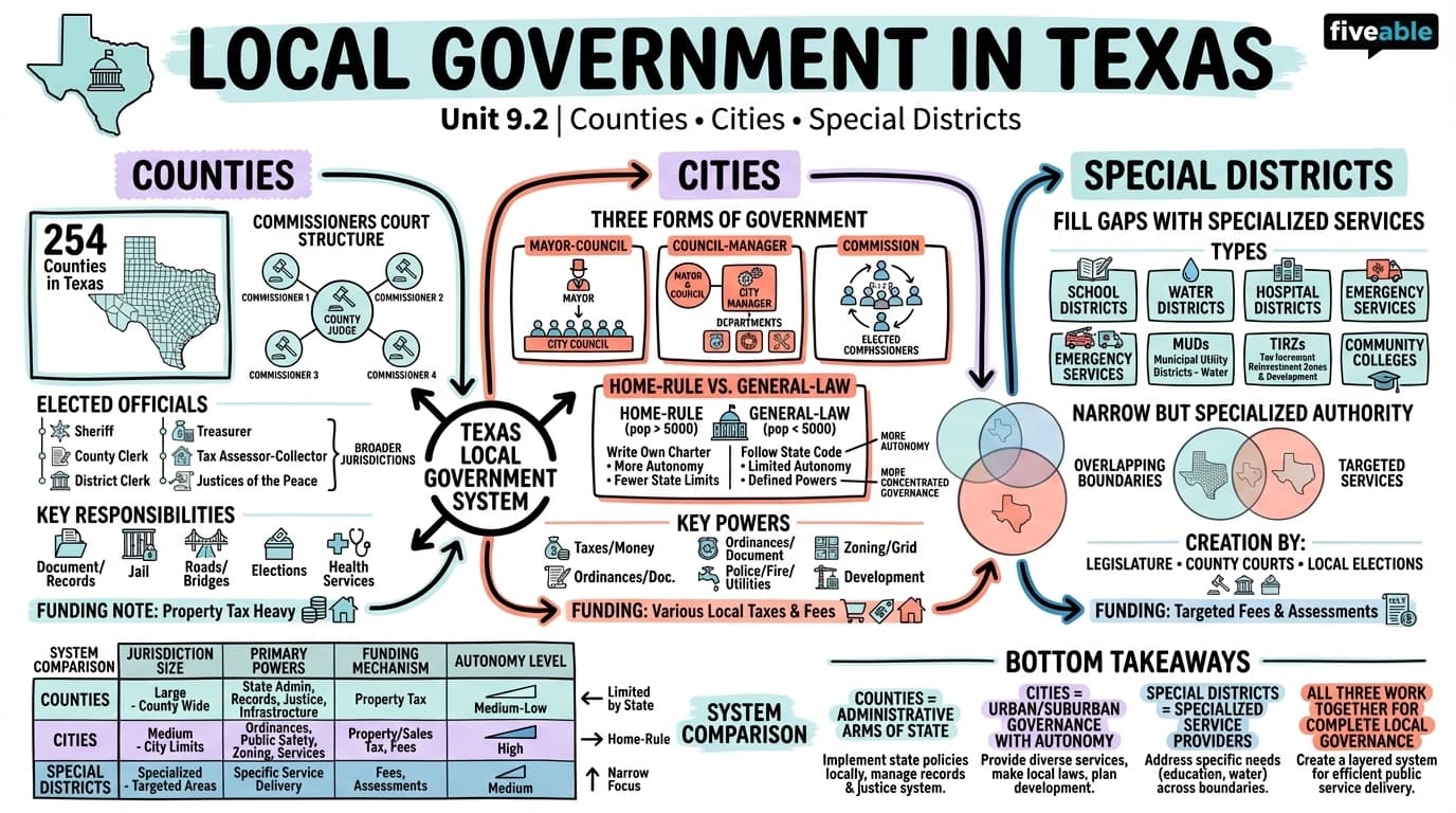 9.2 Local government in Texas: counties, cities, and special districts - Texas History - Unit 9 visual cheatsheet
