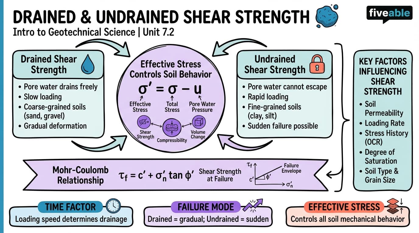 7.2 Drained and undrained shear strength - Intro to Geotechnical Science - Unit 7 visual cheatsheet