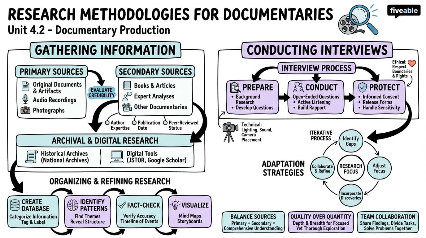 4.2 Research Methodologies for Documentaries - Documentary Production - Unit 4 visual cheatsheet