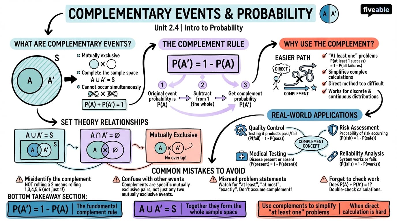 2.4 Complementary events and probability - Intro to Probability - Unit 2 visual cheatsheet