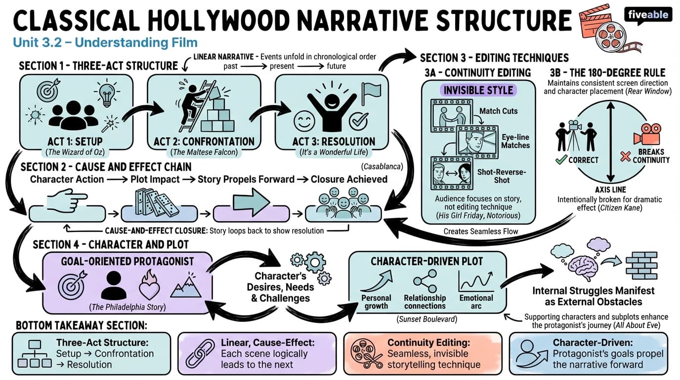 3.2 Classical Hollywood Narrative Structure - Understanding Film - Unit 3 visual cheatsheet
