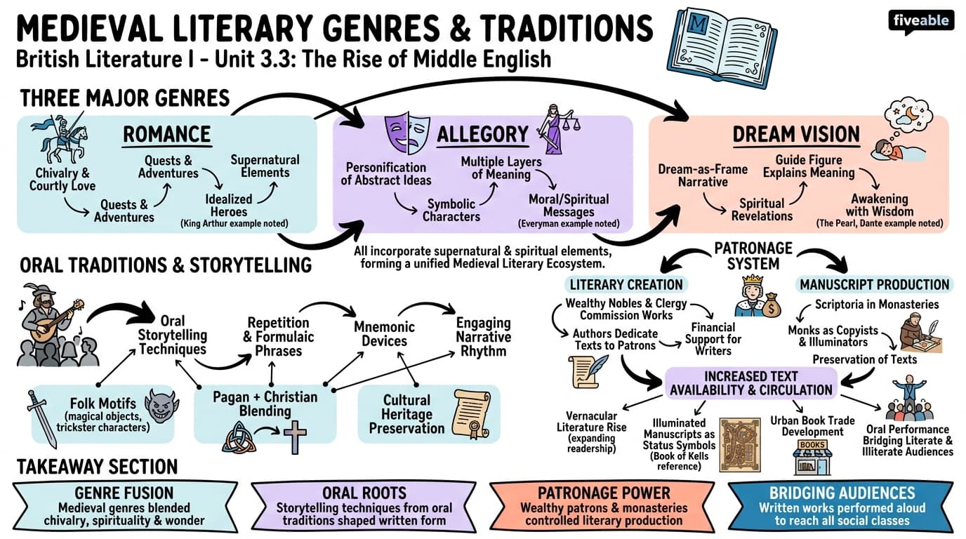 3.3 Medieval Literary Genres and Traditions - British Literature I - Unit 3 visual cheatsheet