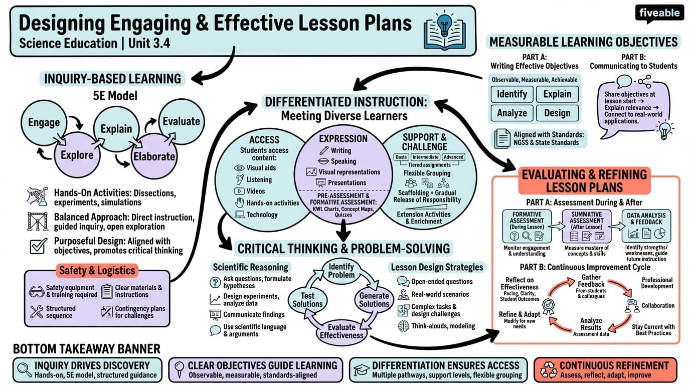 3.4 Designing Engaging and Effective Lesson Plans - Science Education - Unit 3 visual cheatsheet