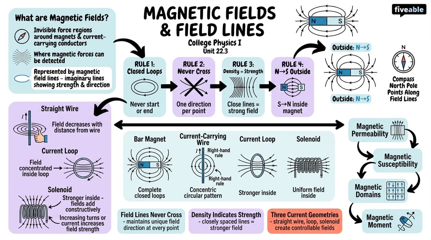 22.3 Magnetic Fields and Magnetic Field Lines - College Physics I – Introduction - Unit 22 visual cheatsheet