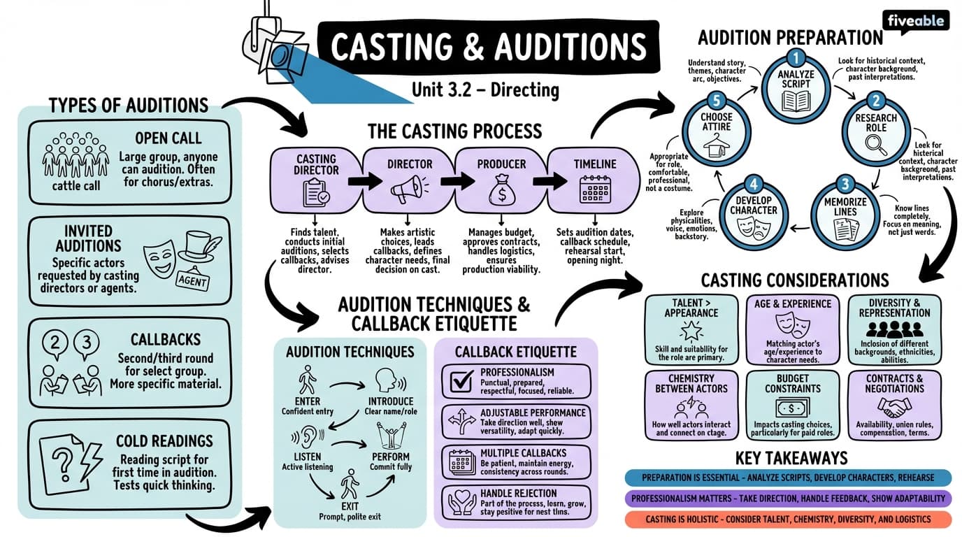 3.2 Casting and auditions - Theater Production - Unit 3 visual cheatsheet