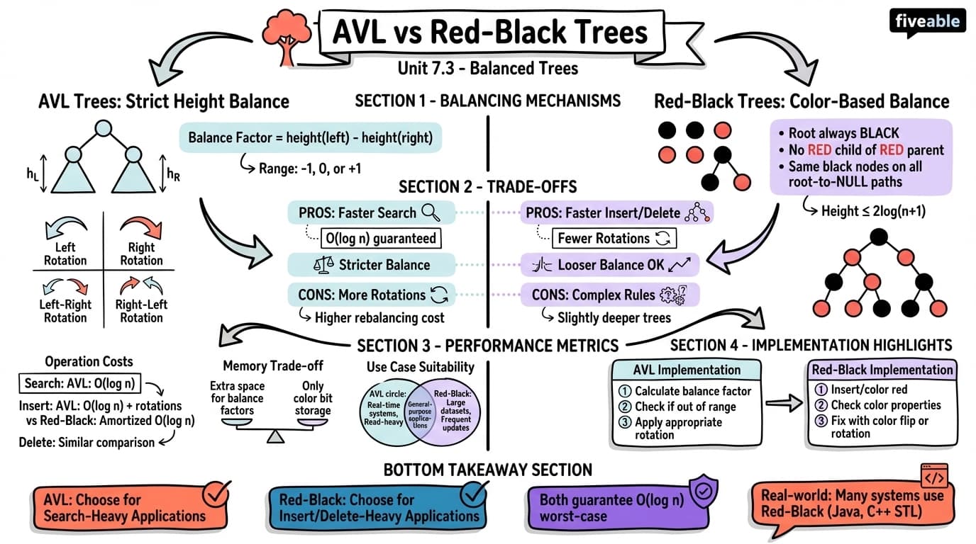 7.3 Comparison of AVL and Red-Black Trees - Data Structures - Unit 7 visual cheatsheet