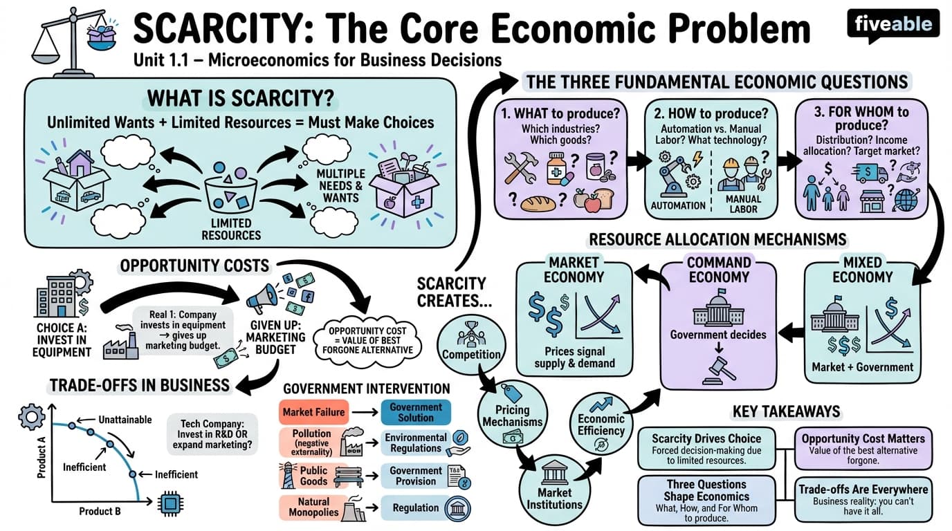 1.1 Fundamental economic principles and scarcity - Business Microeconomics - Unit 1 visual cheatsheet