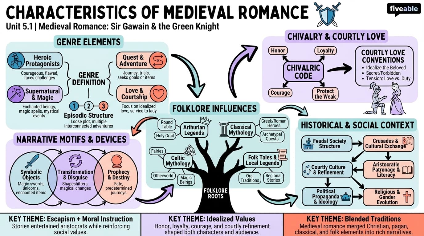 5.1 Characteristics of Medieval Romance - British Literature I - Unit 5 visual cheatsheet