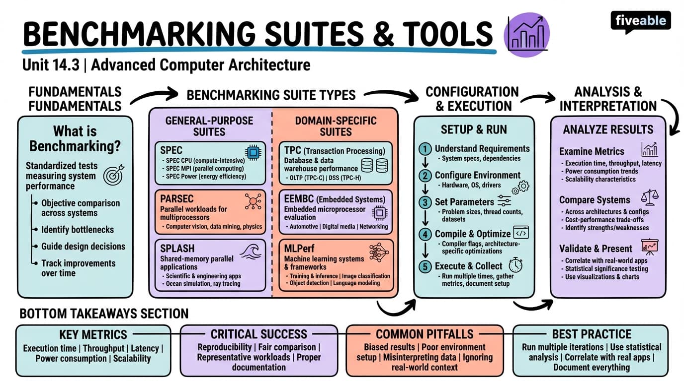 14.3 Benchmarking Suites and Tools - Advanced Computer Architecture - Unit 14 visual cheatsheet