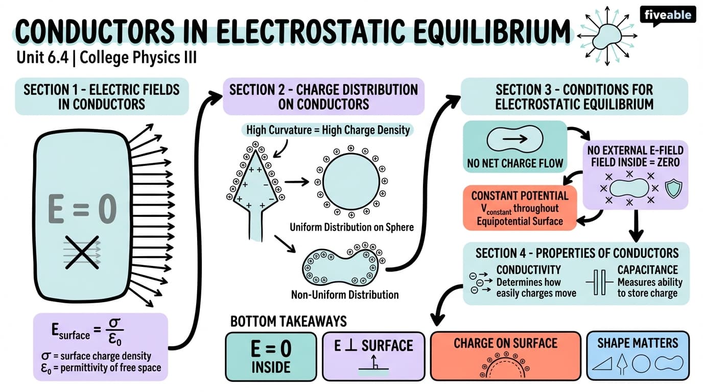 6.4 Conductors in Electrostatic Equilibrium - College Physics III – Thermodynamics, Electricity, and Magnetism - Unit 6 visual cheatsheet