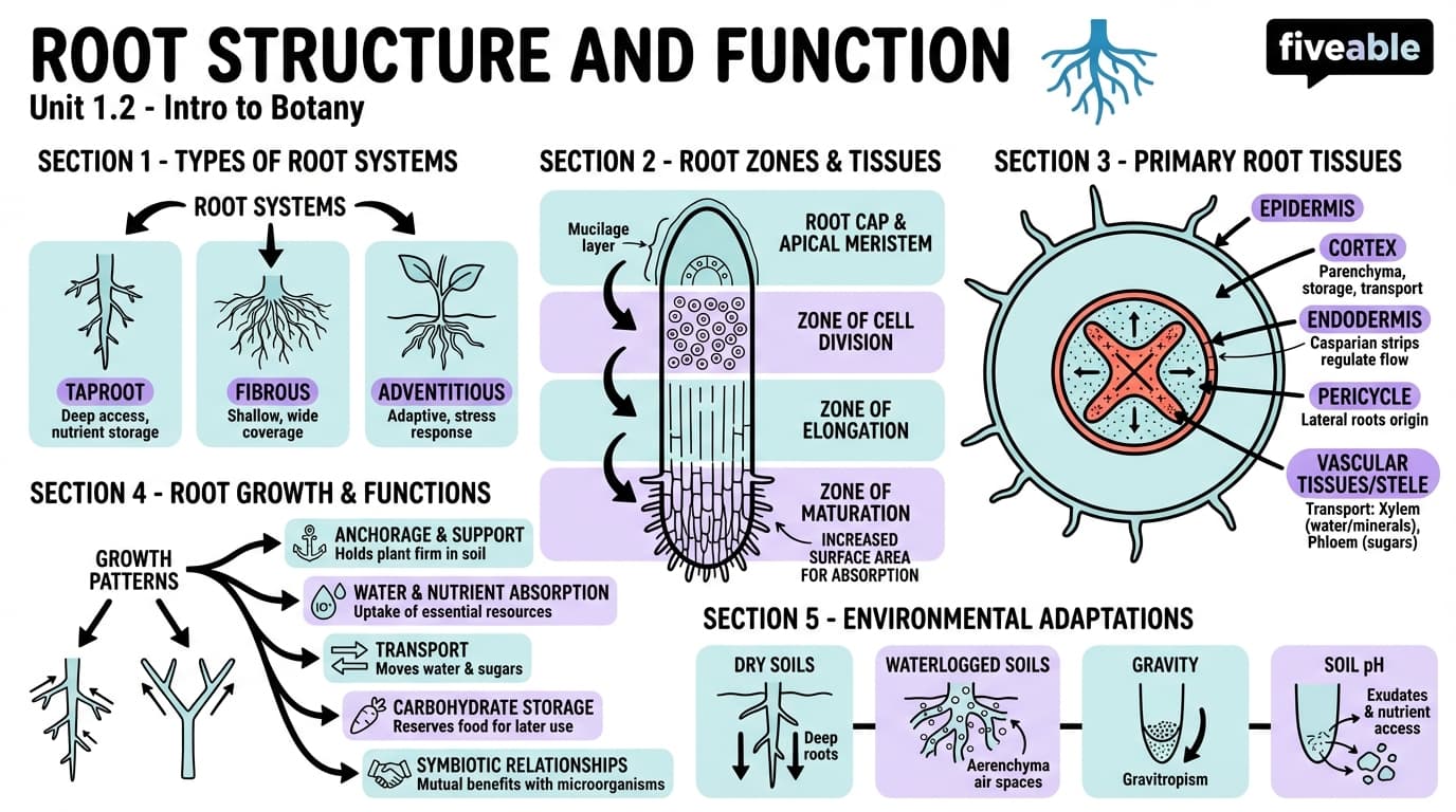 1.2 Root structure and function - Intro to Botany - Unit 1 visual cheatsheet