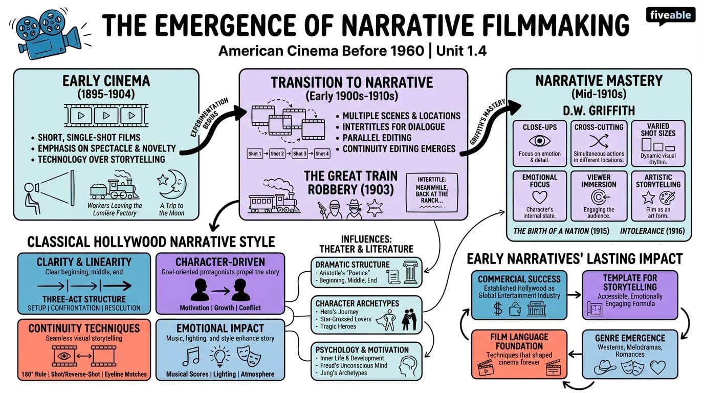 1.4 The Emergence of Narrative Filmmaking - American Cinema – Before 1960 - Unit 1 visual cheatsheet