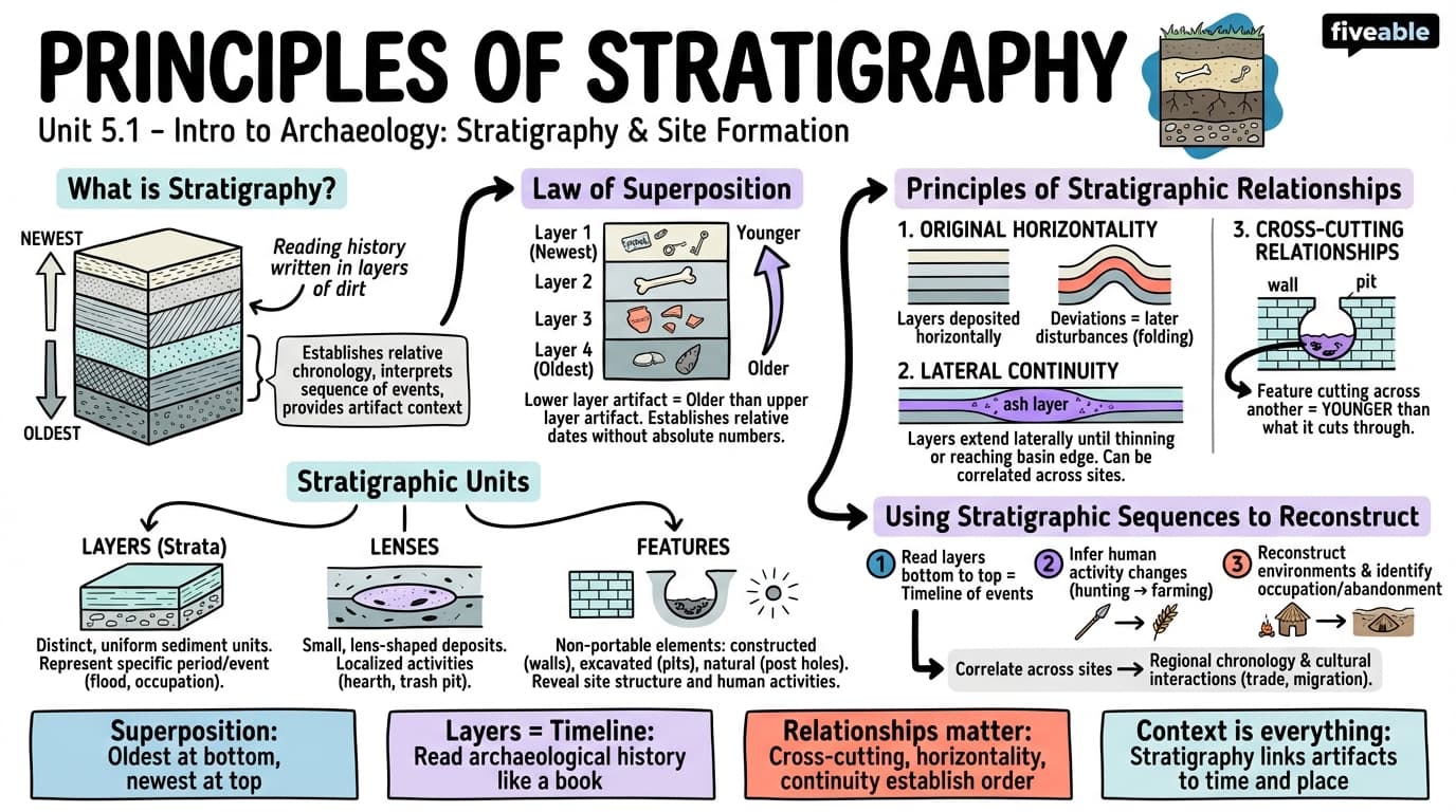 5.1 Principles of Stratigraphy - Intro to Archaeology - Unit 5 visual cheatsheet