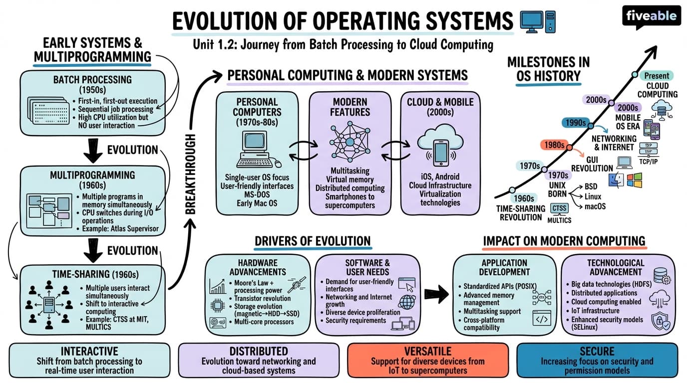 1.2 Evolution of operating systems - Operating Systems - Unit 1 visual cheatsheet