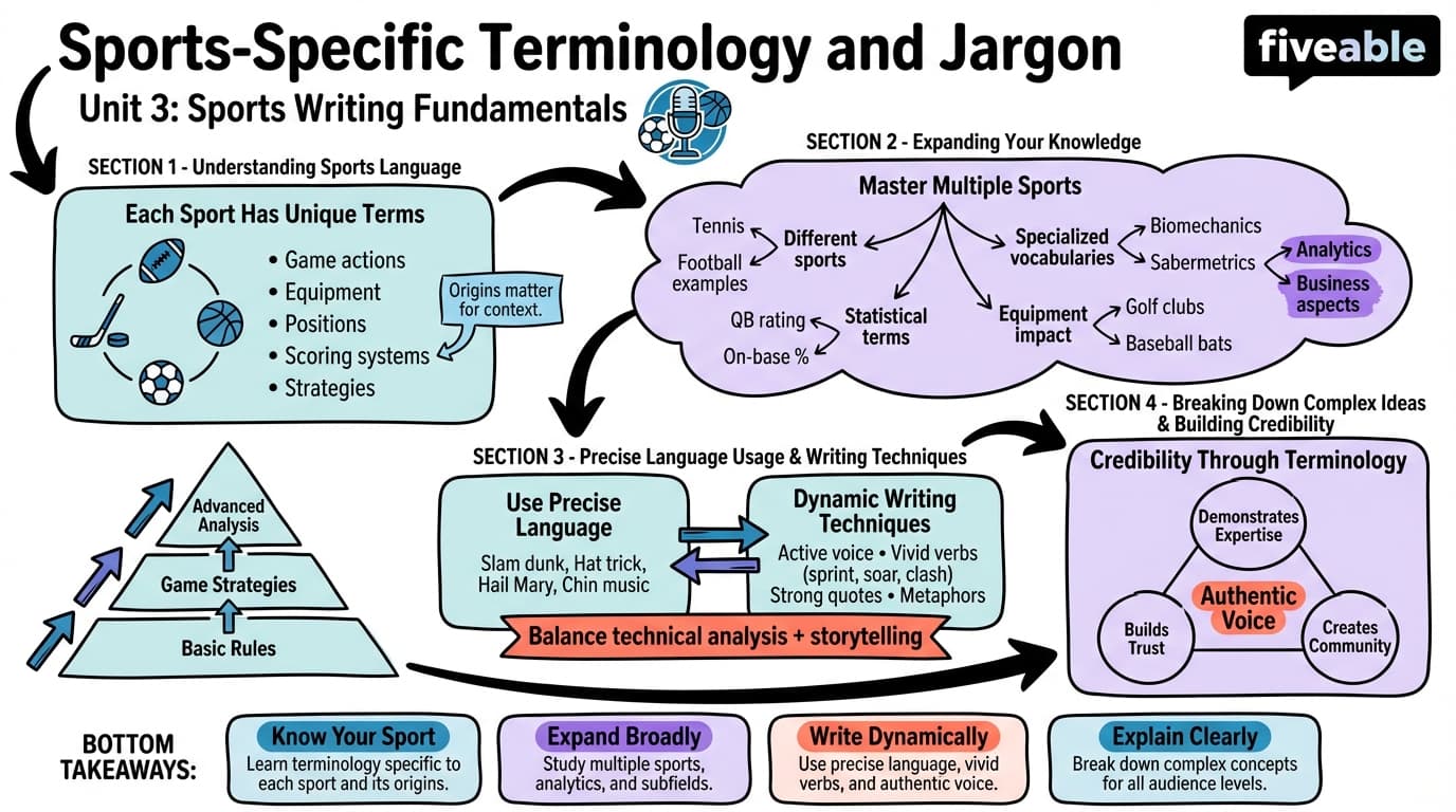 3.3 Sports-Specific Terminology and Jargon - Sports Journalism - Unit 3 visual cheatsheet