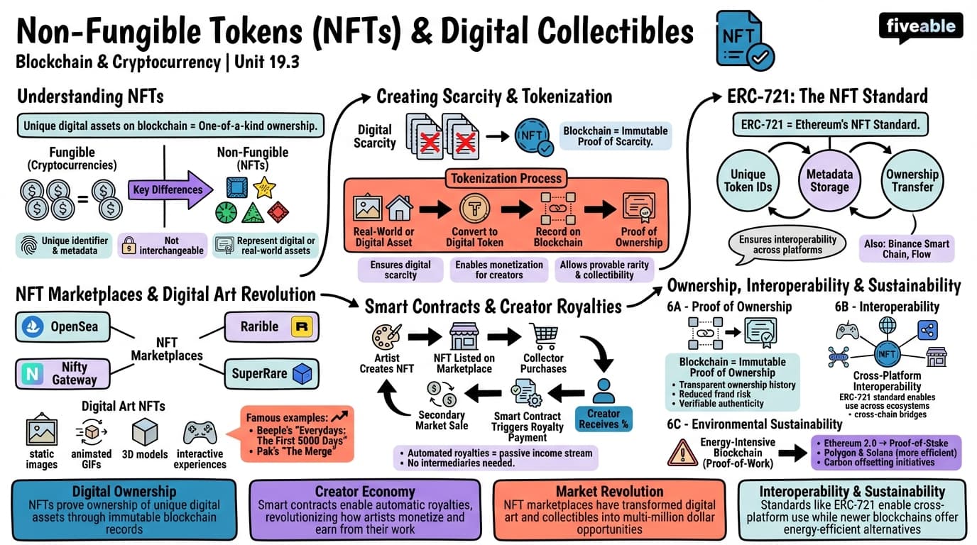 19.3 Non-Fungible Tokens (NFTs) and Digital Collectibles - Blockchain and Cryptocurrency - Unit 19 visual cheatsheet