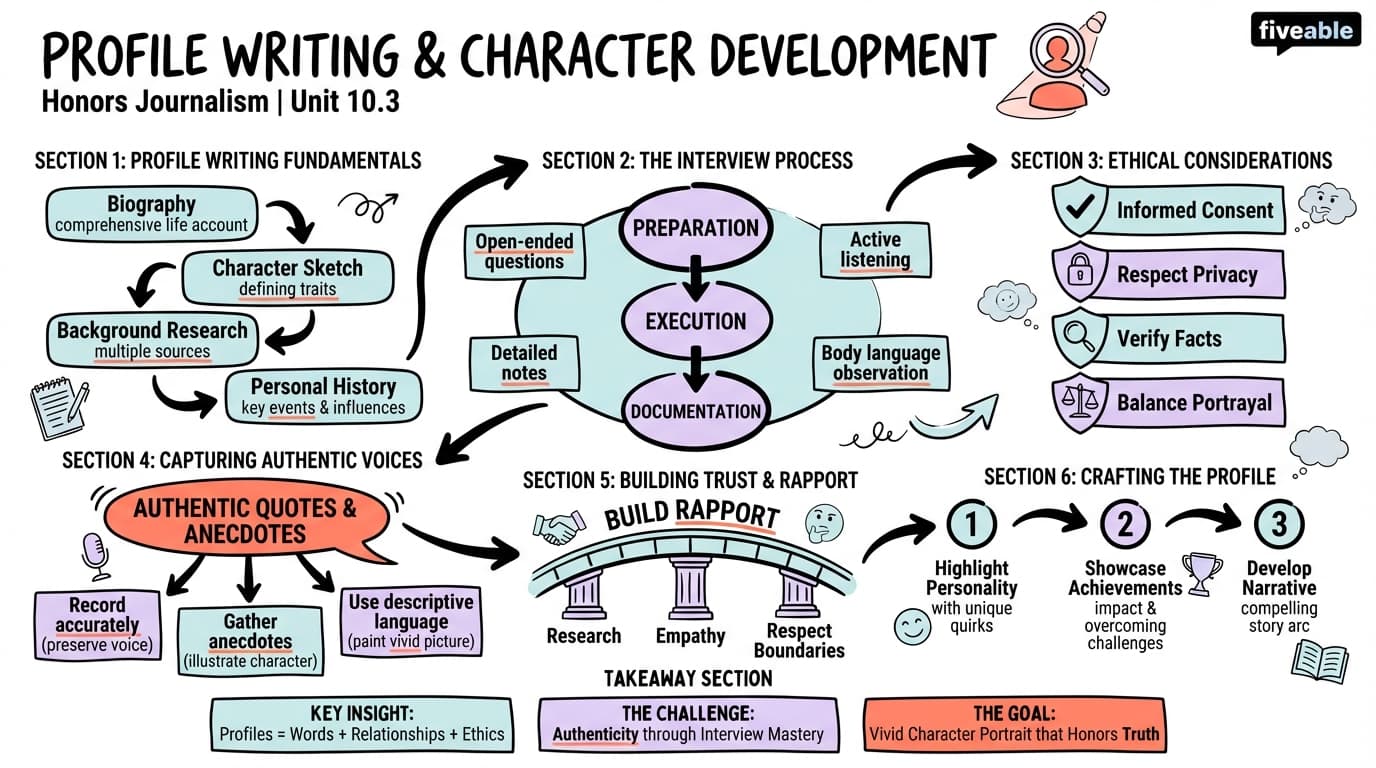 10.3 Profile Writing and Character Development - Honors Journalism - Unit 10 visual cheatsheet