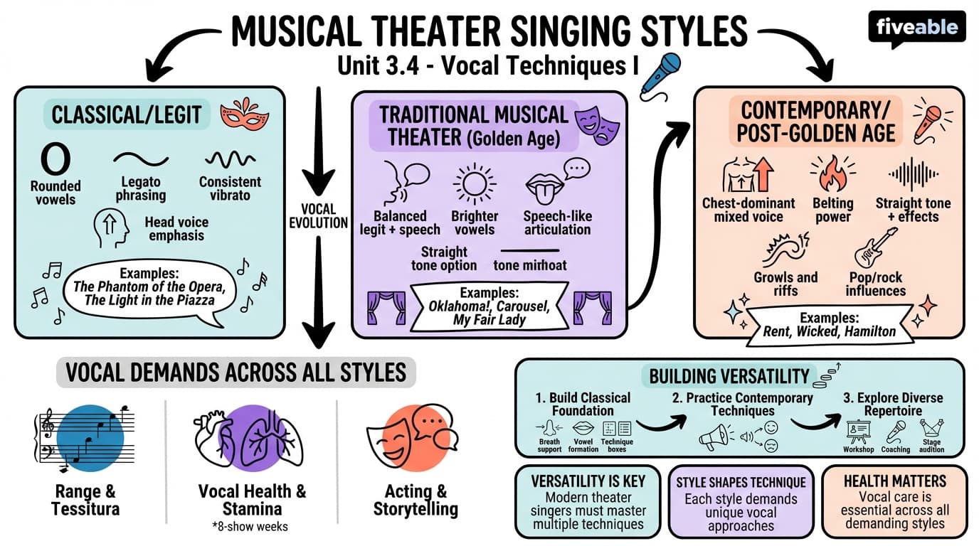 3.4 Introduction to Musical Theater Singing Styles - Musical Theater Performance - Unit 3 visual cheatsheet