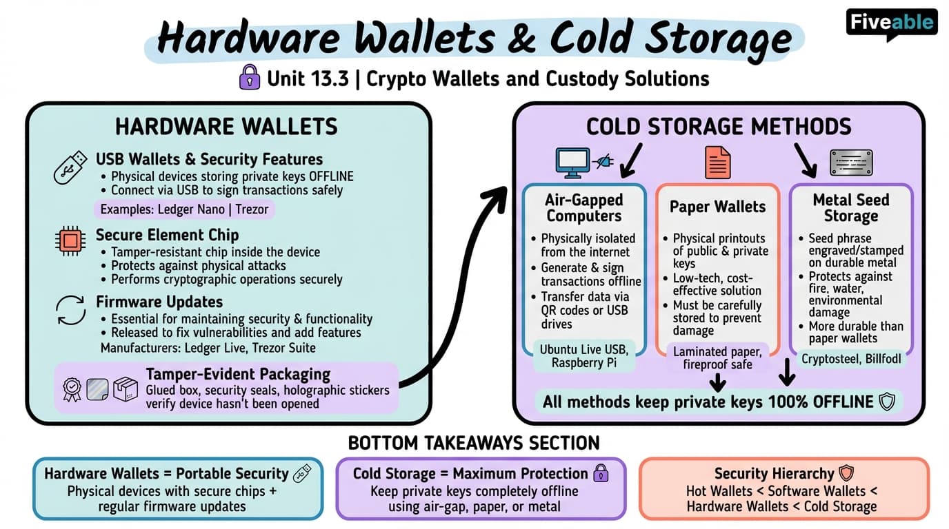 13.3 Hardware Wallets and Cold Storage - Blockchain and Cryptocurrency - Unit 13 visual cheatsheet