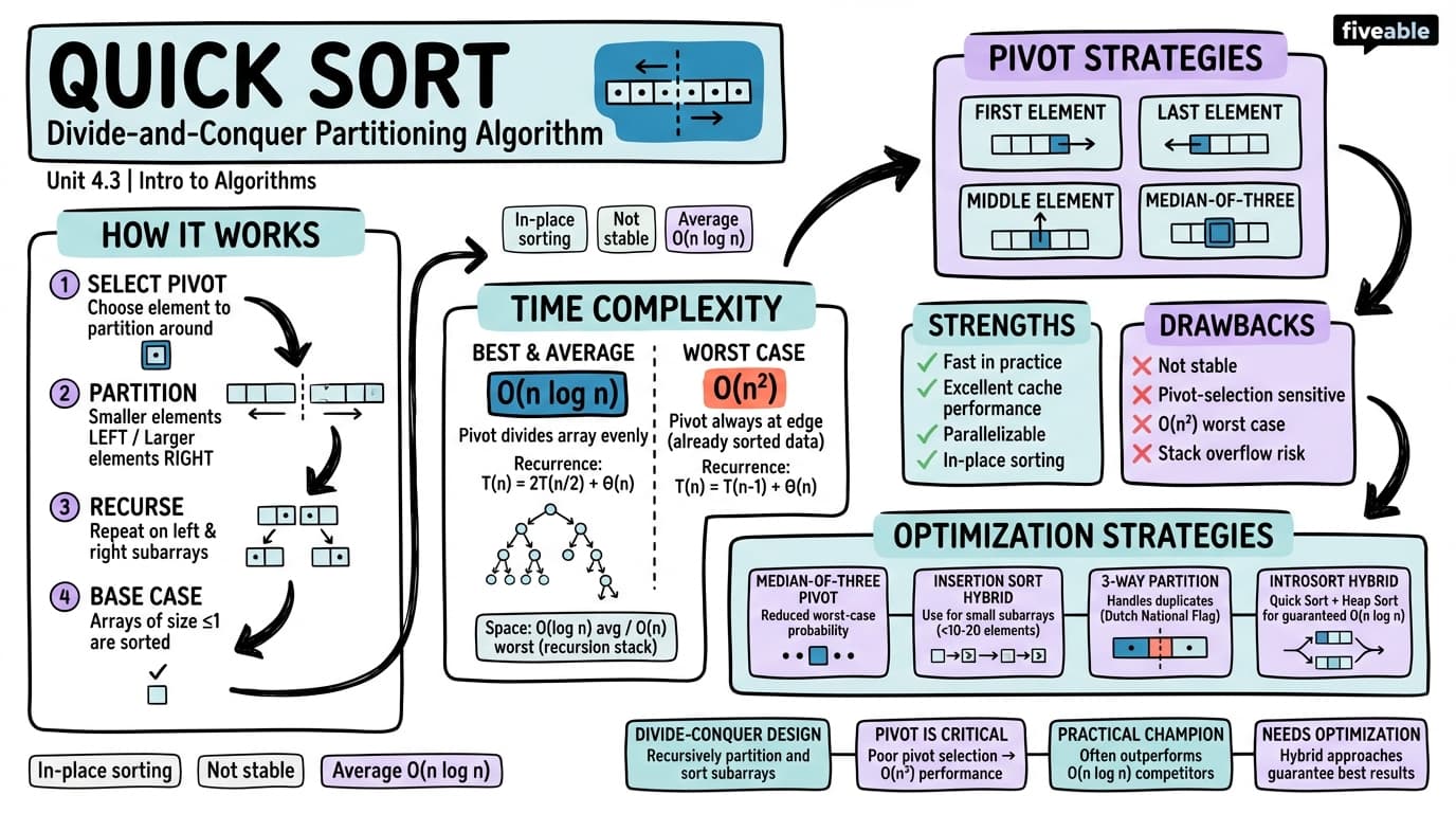 4.3 Quick Sort algorithm and analysis - Intro to Algorithms - Unit 4 visual cheatsheet