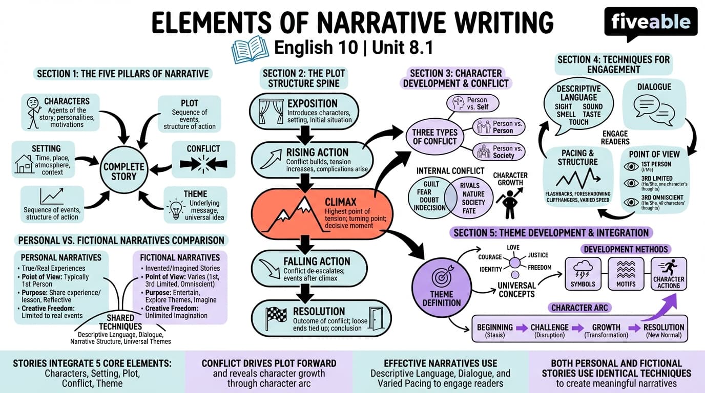 8.1 Elements of Narrative Writing - English 10 - Unit 8 visual cheatsheet