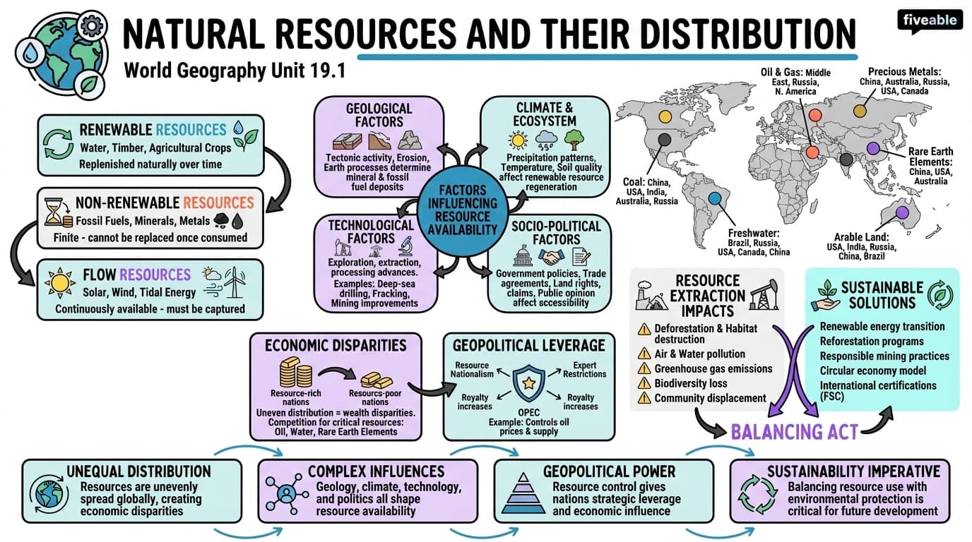 19.1 Natural Resources and Their Distribution - World Geography - Unit 19 visual cheatsheet