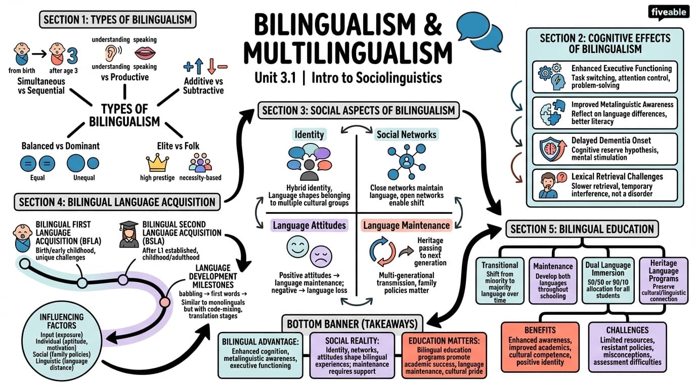 3.1 Bilingualism and multilingualism - Intro to Sociolinguistics - Unit 3 visual cheatsheet