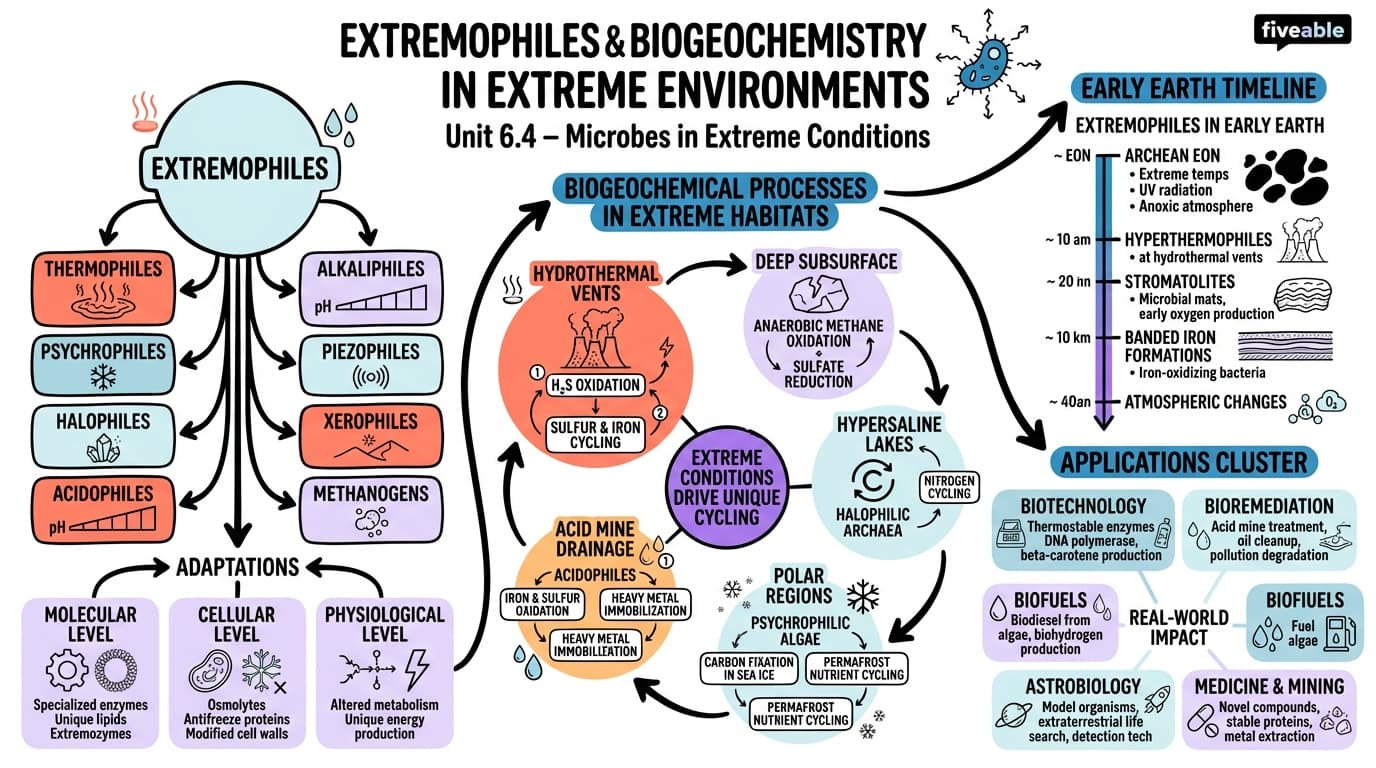 6.4 Extremophiles and Biogeochemistry in Extreme Environments - Biogeochemistry - Unit 6 visual cheatsheet