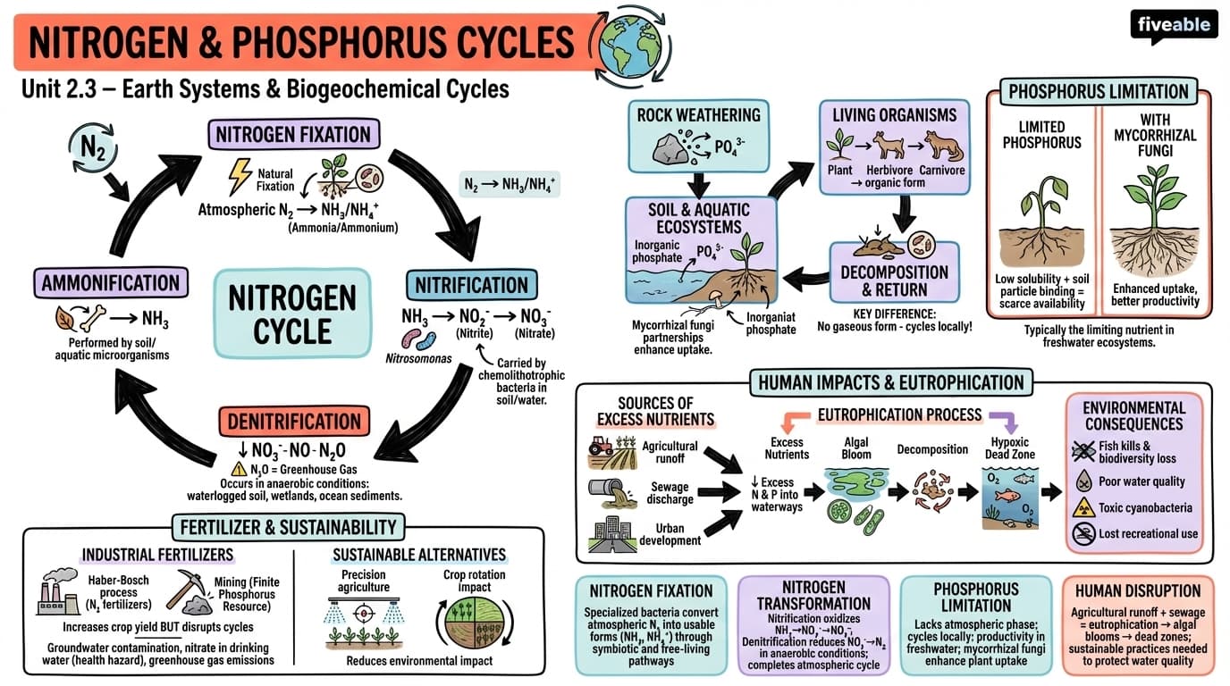 2.3 Nitrogen and Phosphorus Cycles - Intro to Environmental Science - Unit 2 visual cheatsheet
