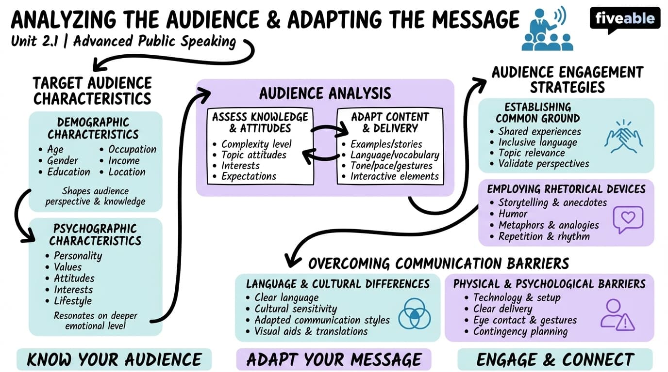2.1 Analyzing the audience and adapting the message - Advanced Public Speaking - Unit 2 visual cheatsheet