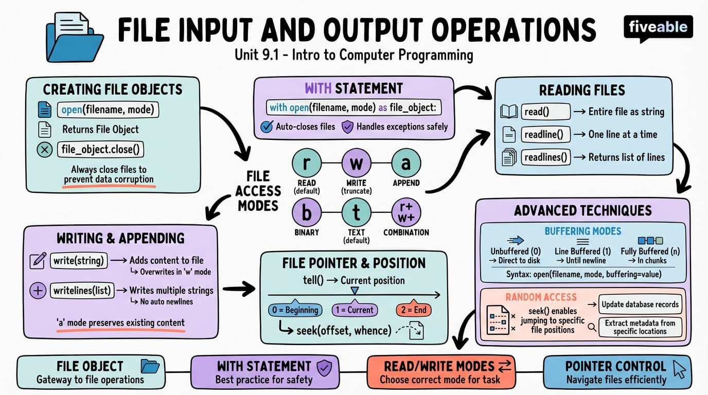 9.1 File Input and Output Operations - Intro to Computer Programming - Unit 9 visual cheatsheet