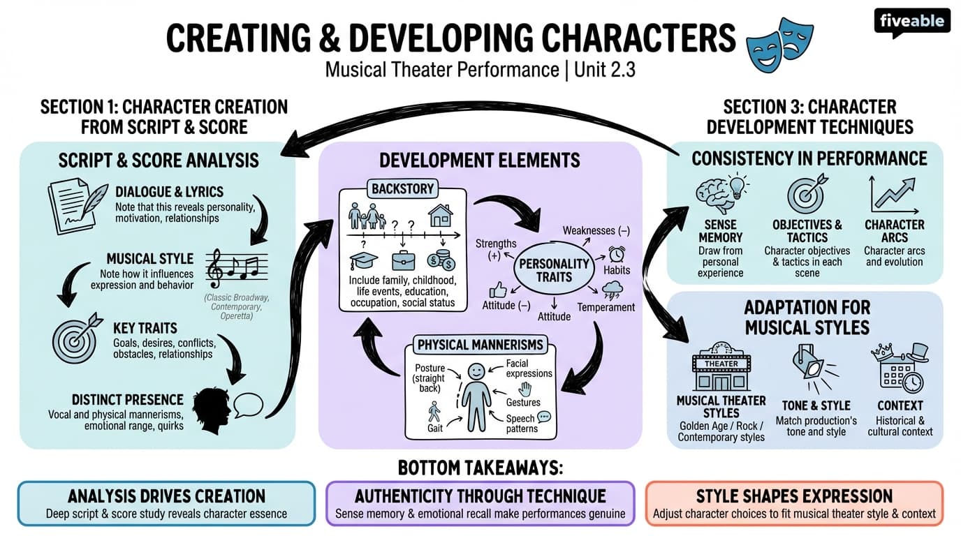 2.3 Creating and Developing Characters - Musical Theater Performance - Unit 2 visual cheatsheet