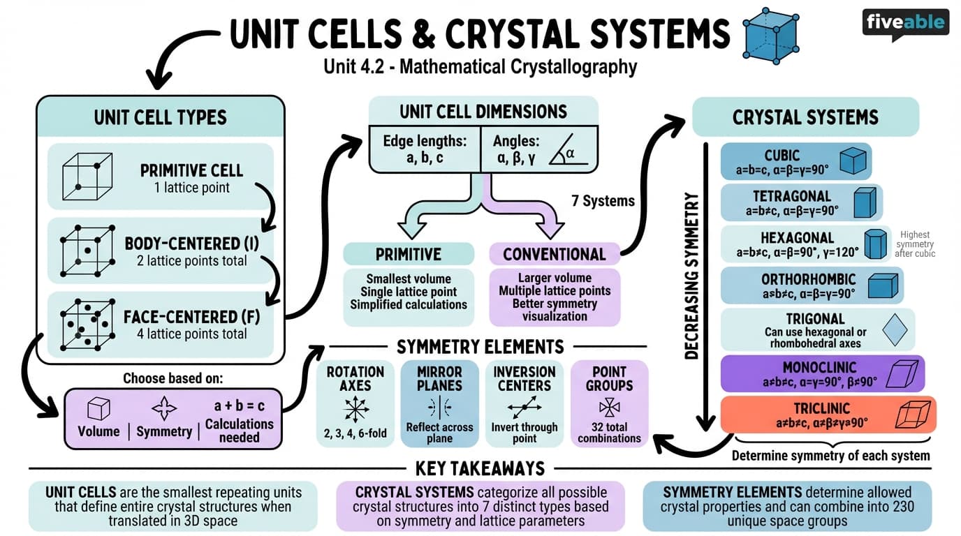 4.2 Unit cells and crystal systems - Mathematical Crystallography - Unit 4 visual cheatsheet