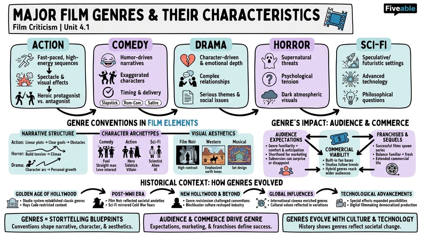 4.1 Major film genres and their characteristics - Film Criticism - Unit 4 visual cheatsheet