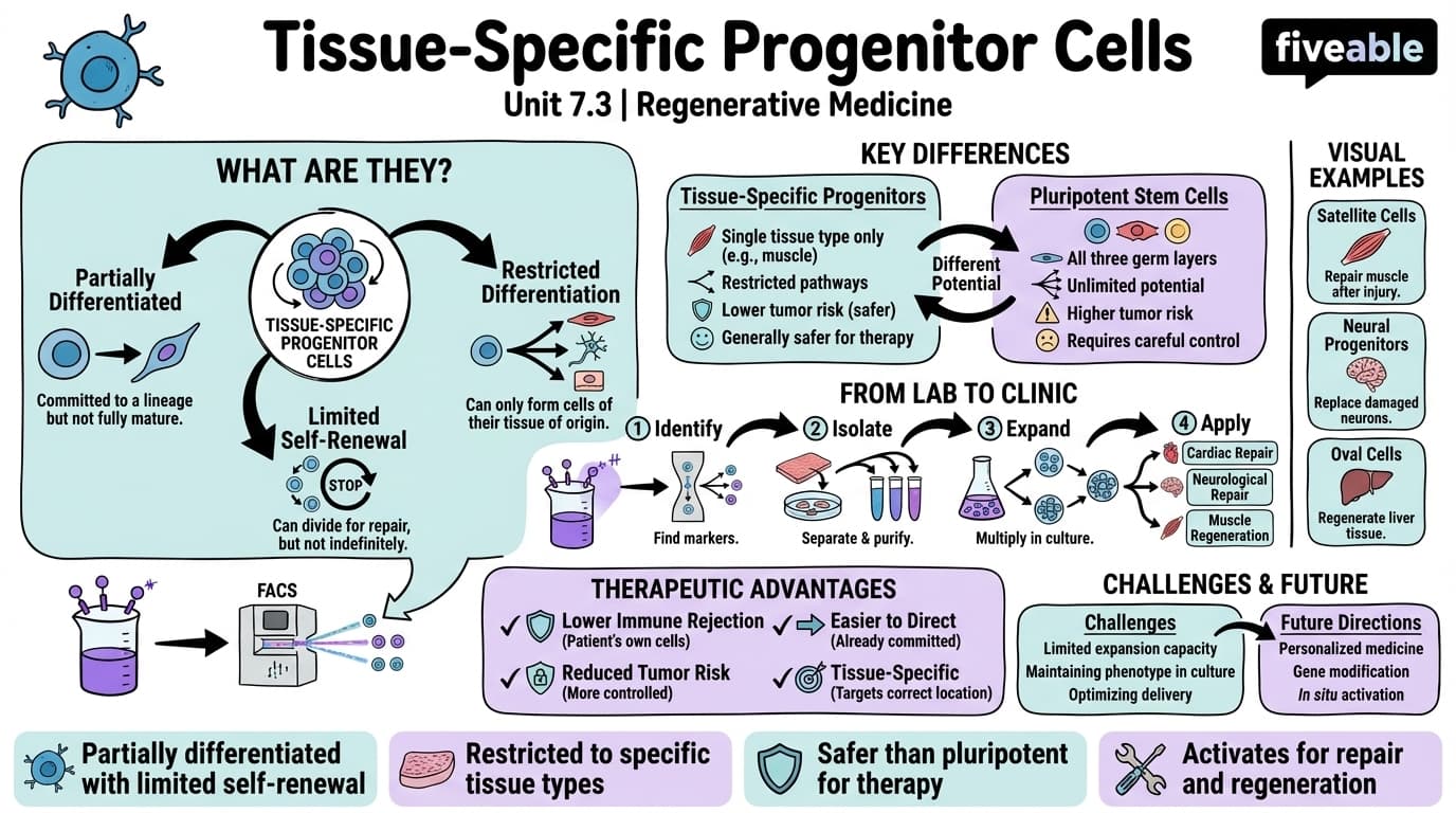 7.3 Tissue-Specific Progenitor Cells - Cell and Tissue Engineering - Unit 7 visual cheatsheet