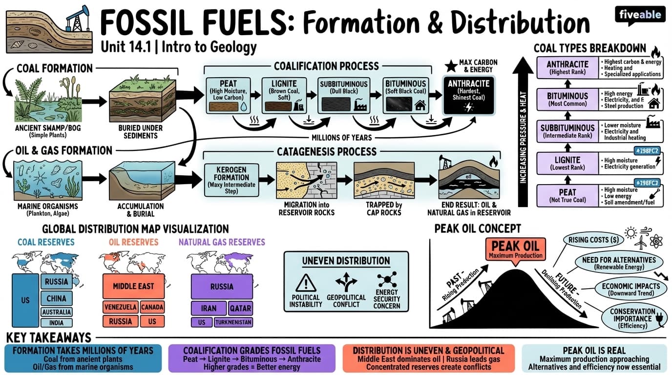 14.1 Formation and distribution of fossil fuels - Intro to Geology - Unit 14 visual cheatsheet