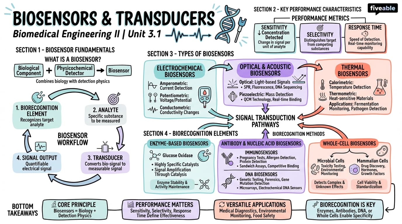 3.1 Principles of Biosensors and Transducers - Biomedical Engineering II - Unit 3 visual cheatsheet