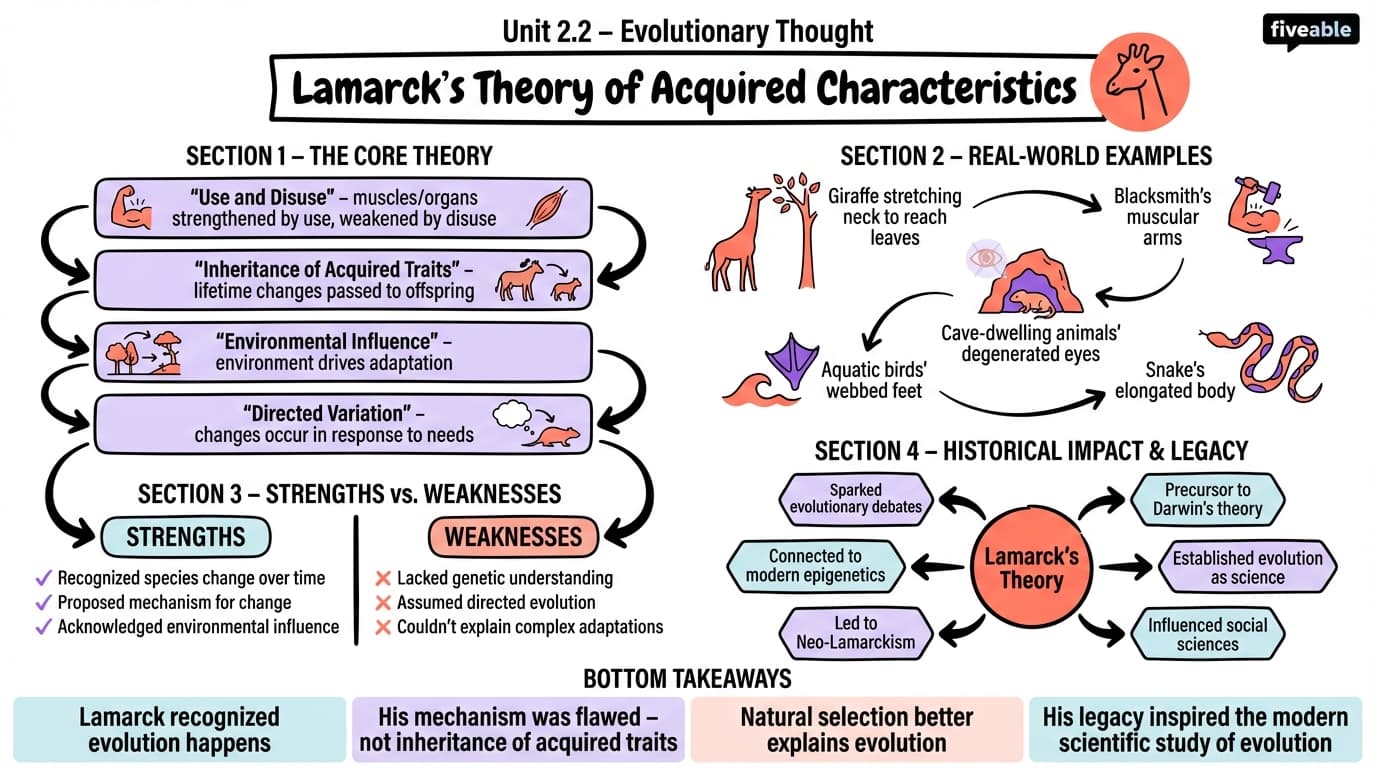 2.2 Lamarck's theory of acquired characteristics - Evolutionary Biology - Unit 2 visual cheatsheet