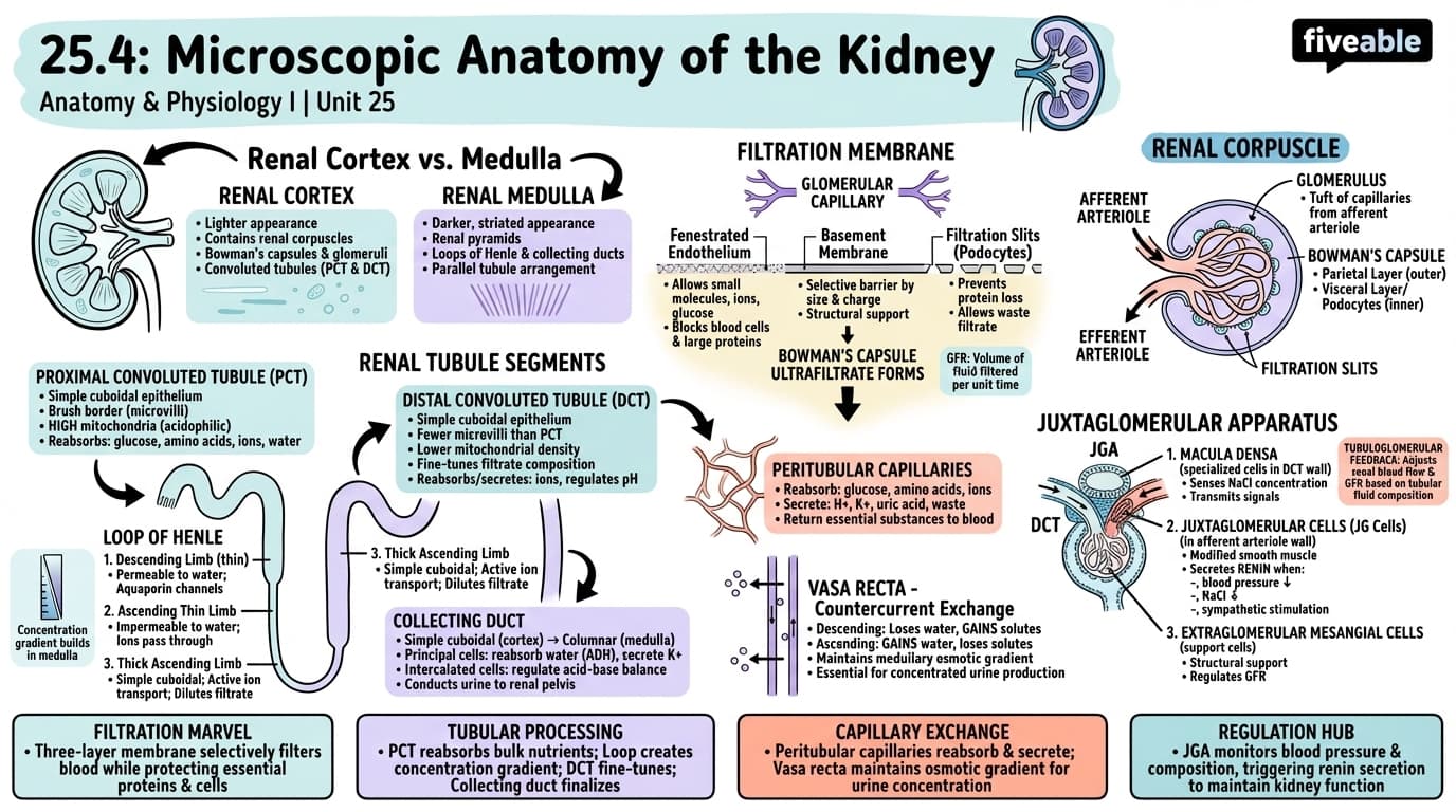25.4 Microscopic Anatomy of the Kidney - Anatomy and Physiology I - Unit 25 visual cheatsheet
