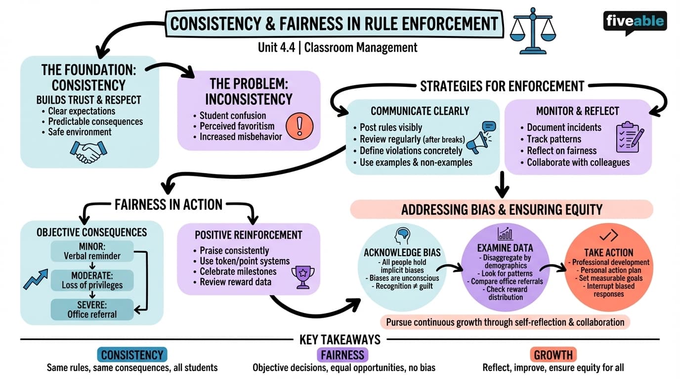 4.4 Consistency and Fairness in Rule Enforcement - Classroom Management - Unit 4 visual cheatsheet