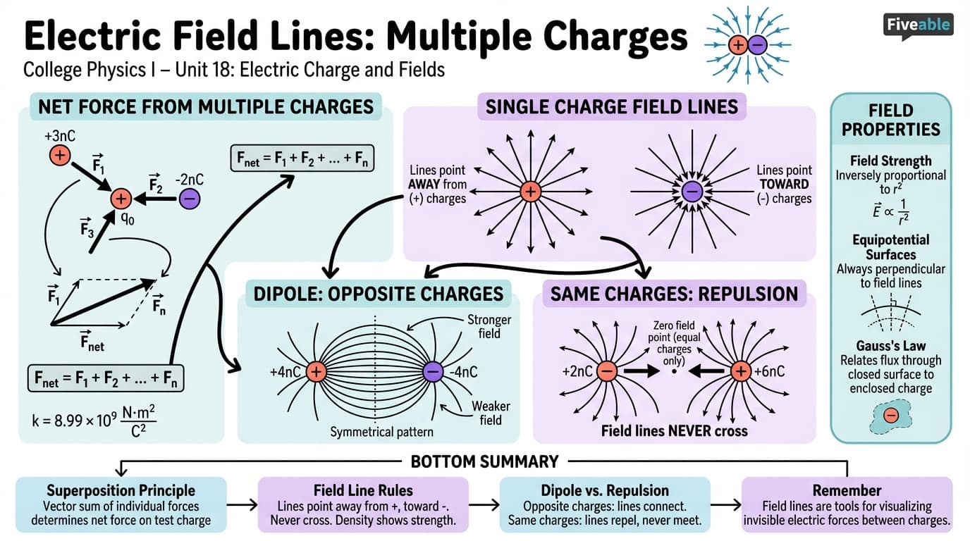 18.5 Electric Field Lines: Multiple Charges - College Physics I – Introduction - Unit 18 visual cheatsheet