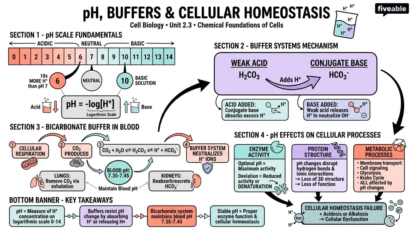 2.3 pH, buffers, and cellular homeostasis - Cell Biology - Unit 2 visual cheatsheet