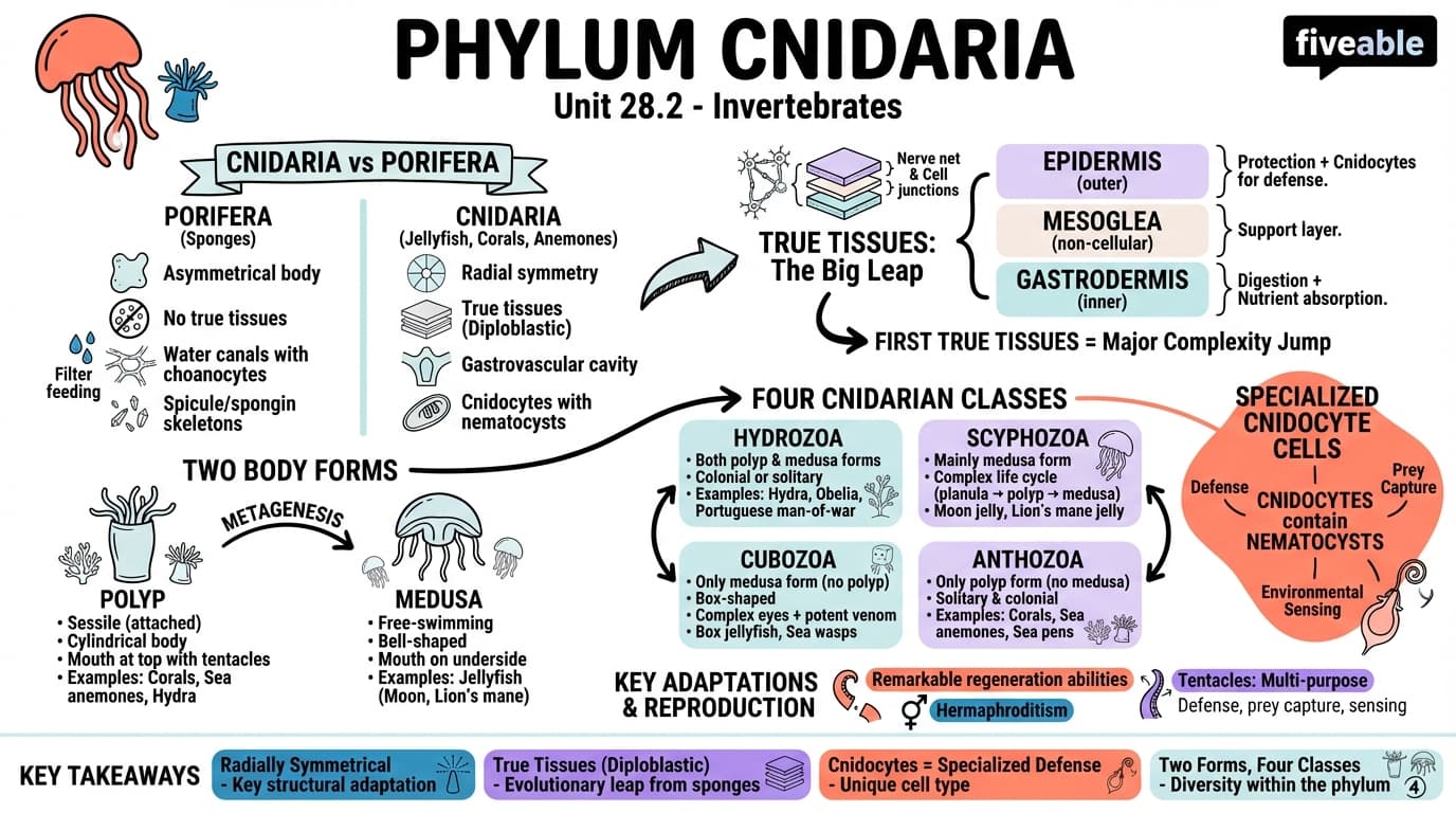 28.2 Phylum Cnidaria - General Biology I - Unit 28 visual cheatsheet