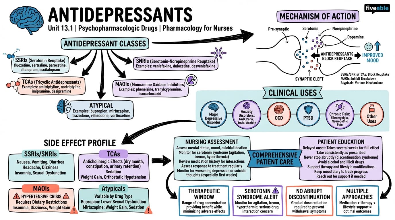 13.1 Antidepressants - Pharmacology for Nurses - Unit 13 visual cheatsheet