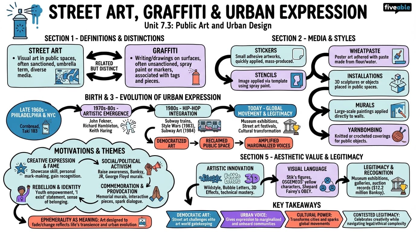 7.3 Street Art, Graffiti, and Urban Expression - Public Art and Urban Design - Unit 7 visual cheatsheet