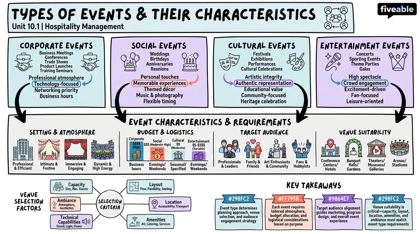 10.1 Types of events and their characteristics - Hospitality Management - Unit 10 visual cheatsheet